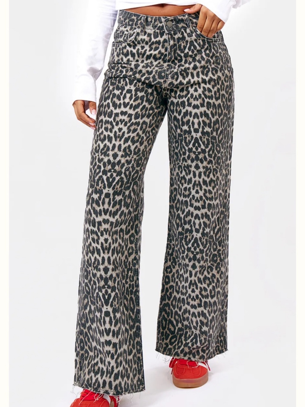 PrettyLittleThing Leopard Print Denim Wide Leg Jeans Wide Leg